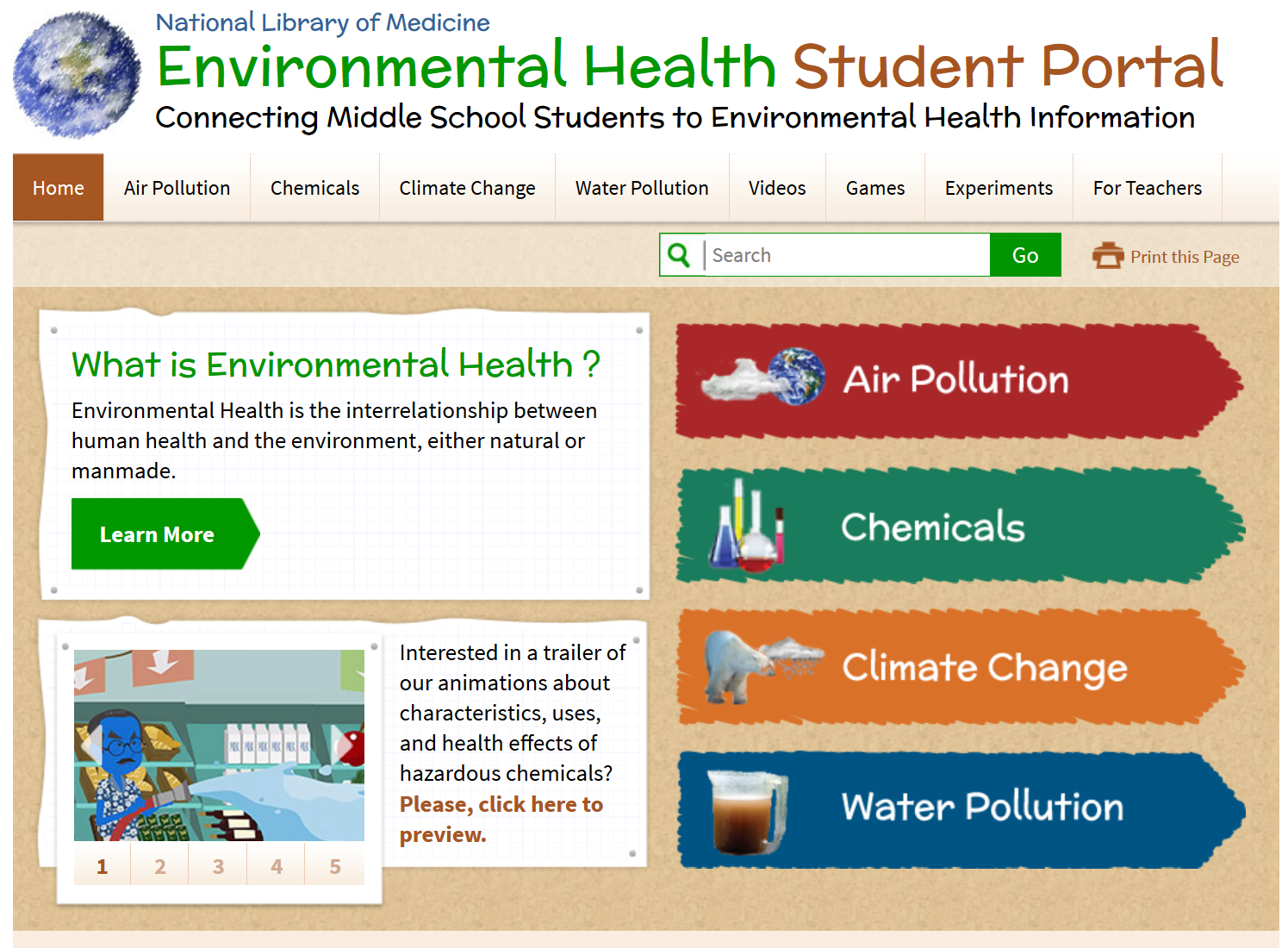 Environmental Health Student Portal homepage