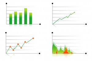 illustration of different business graphs on white background