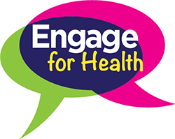 Two converging conversaton bubbles that say engage for health