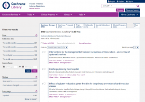 Screenshot of Cochrane Library landing page