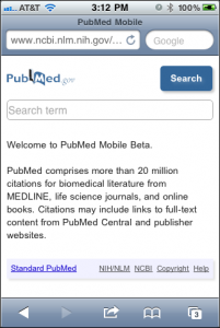 Home page of PubMed Mobile Beta
