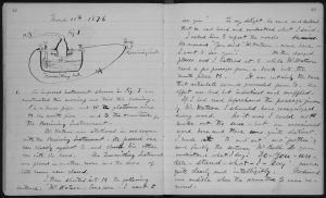 Photo of Alexander Graham Bell's lab notebook describing the first workable telephone.
