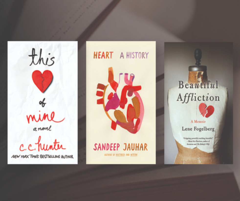 The three February book titles are This Heart of Mine by CC Hunter, Heart, A History by Sandeep Jauhar and Beautiful Affliction by Lene Fogelberg