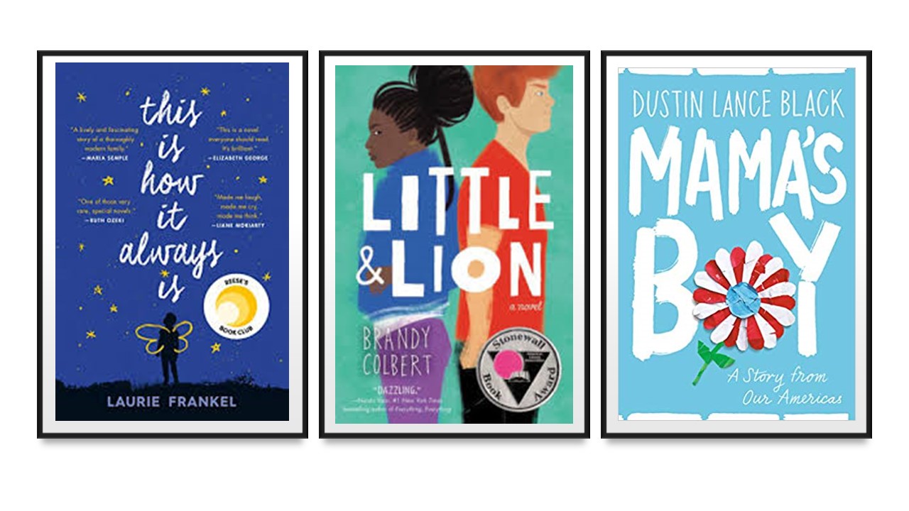 Book jacket covers for This is How it Always Is, Little and Lion, and Mama's Boy
