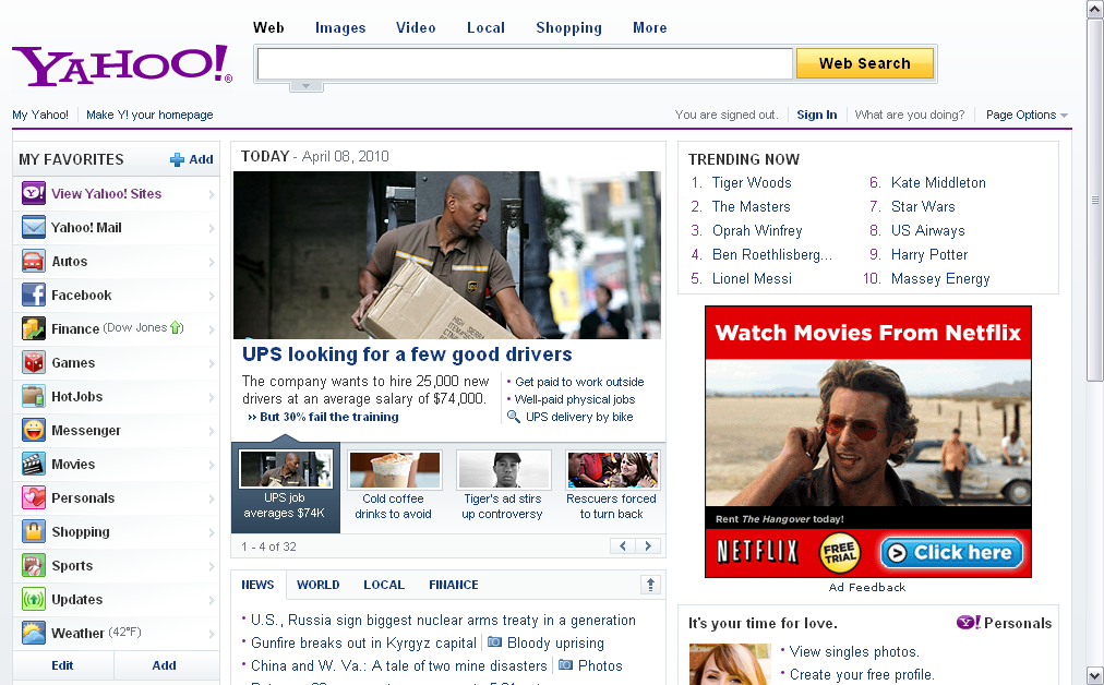 Yahoo! homepage