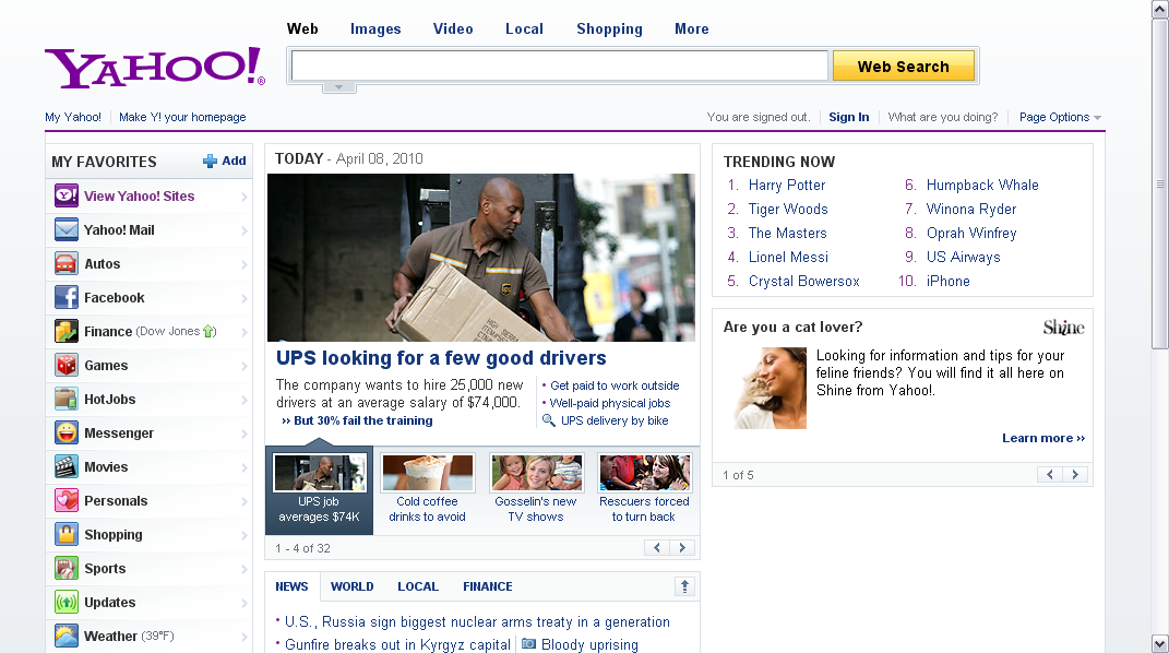 Yahoo! homepage without ads
