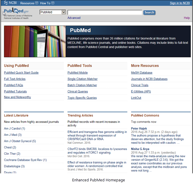 Snapshot of the enhanced PubMed website