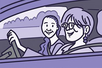 illustration of a woman driving wearing bioptic telescope