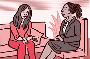 Illustration of a woman talking with a mental health professinal