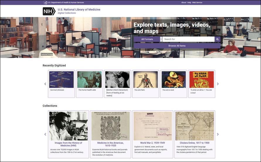 NLM Digital Collections Redesigned Homepage