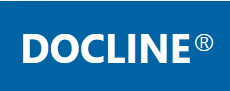 DOCLINE logo, a blue background with white text