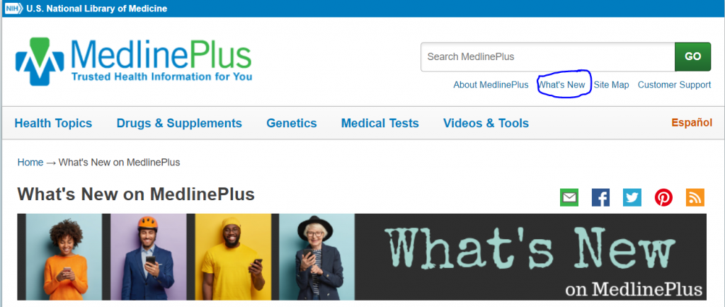 MedlinePlus What's New webpage