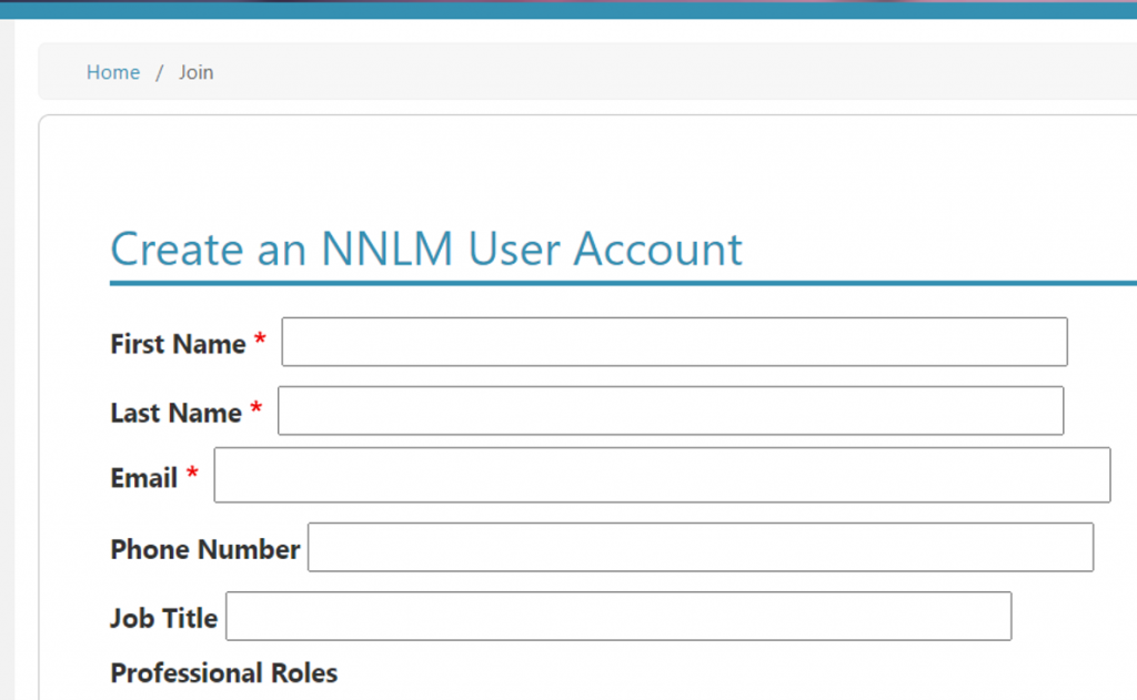 NNLM new User Account form