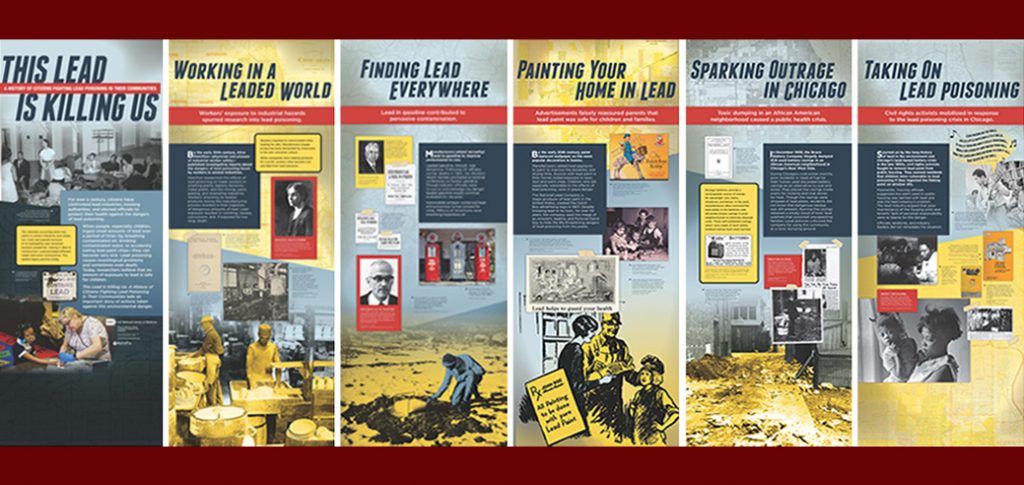 traveling exhibition banners of the exhibit "This Lead is Killing Us"