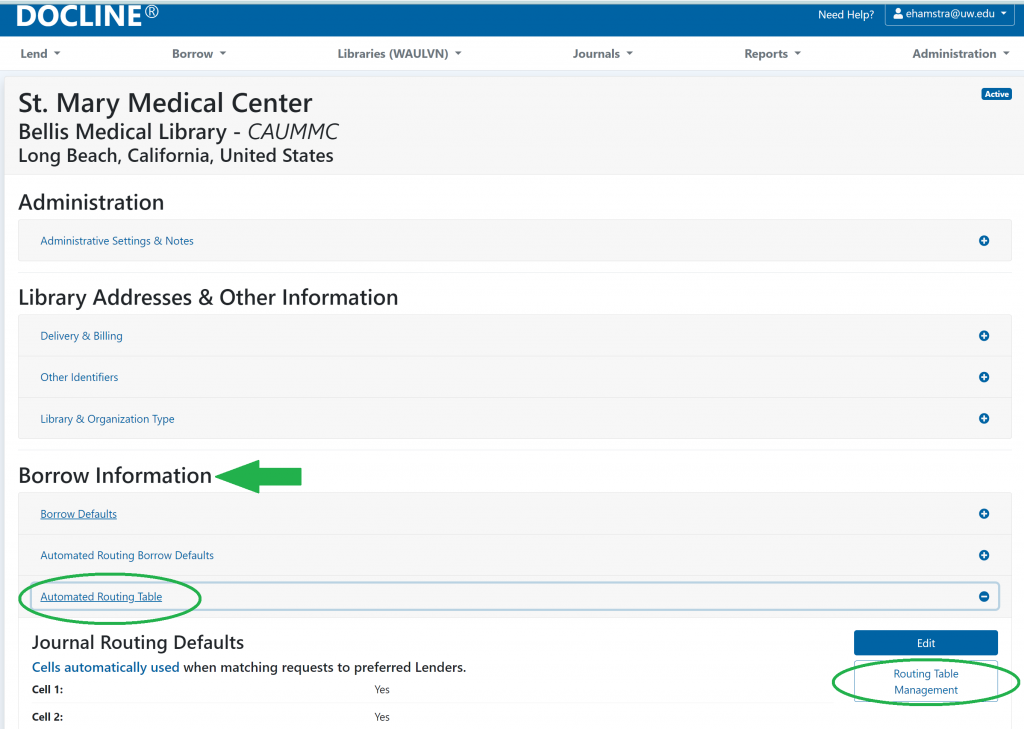 Under Borrow Information, click Automated Routing Table, then Routing Table Management