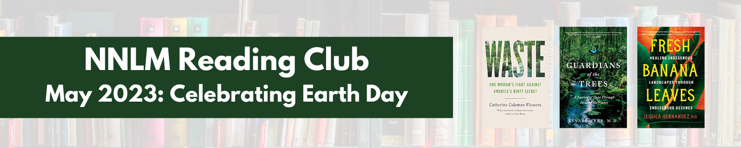 Poster announcing Earth Day reading club, with 3 book covers pictured