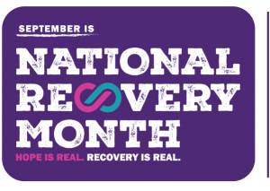 September is National Recovery MonthHope is Real Recovery is Real on purple back ground for use as email signature