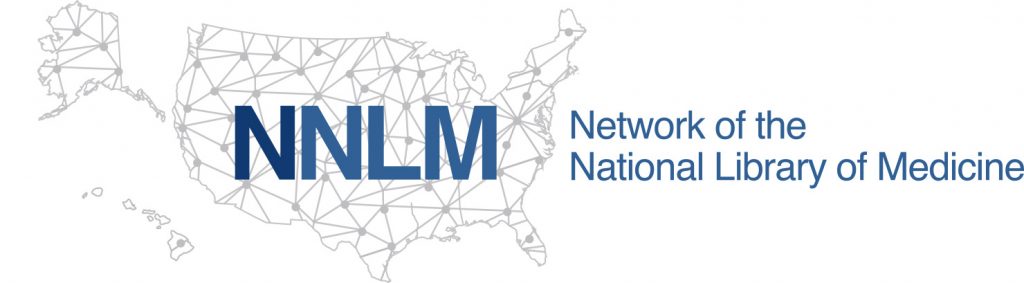 A line drawing of the United States is set behind the Network of the National Library of Medicine logo. 