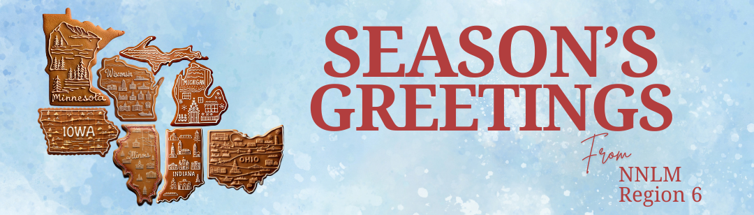 Season's Greetings Banner with Iowa, Illinois, Indiana, Ohio, Minnesota, Michigan, Wisconsin as gingerbread cookies. This image was partially generated with AI