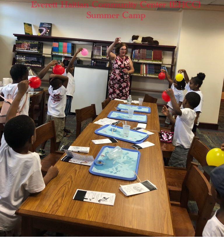 Kids around a table holding up balloons filled with CO2