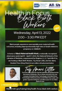 Flyer for NNLM Black Maternal Health Event. 
