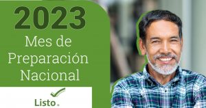 Image with Spanish text reading "2023 Mes de preparacion national, listo" and an image of an older latino man.