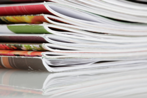 Stack of magazines.